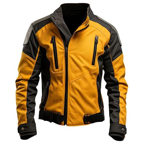 Mad Fox Designs Men&rsquo;s Yellow & Black Leather Motorcycle Ja