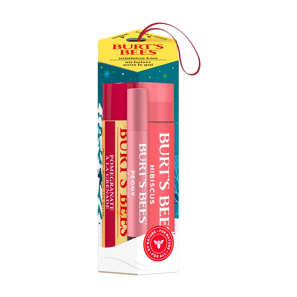 Burt's Bees Moisturising Lip Balm, Tinted Lip Balm and Lip Shimmer, Mistletoe Kiss