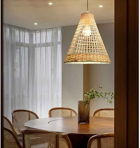 PLSDH PLSDH Natuurlijke Bamboe Kroonluchter, Bamboe Hanglampen, E26/27, Handgeweven Rieten Lampenkap, Nostalgische Stijl Hangende Lamp Voor Slaapkamer Woonkamer, Eetkamer photo 3