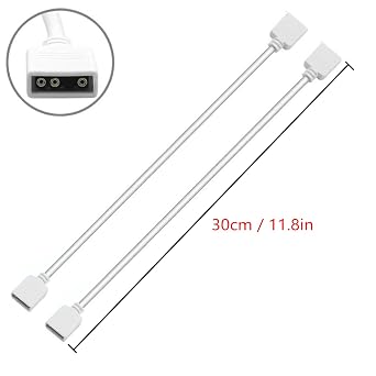 2-Pack 1-to-1 ARGB Extension Cable, White 5V 3-Pin Female to Female ARGB Addressable RGB Adapter Cable, ARGB LED Sync Cable for Extend PC Computer ARGB Fans Or ARGB LED Lights, 11.8 Inches