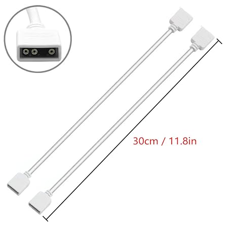 2-Pack 1-to-1 ARGB Extension Cable, White 5V 3-Pin Female to Female ARGB Addressable RGB Adapter Cable, ARGB LED Sync Cable for Extend PC Computer ARGB Fans Or ARGB LED Lights, 11.8 Inches