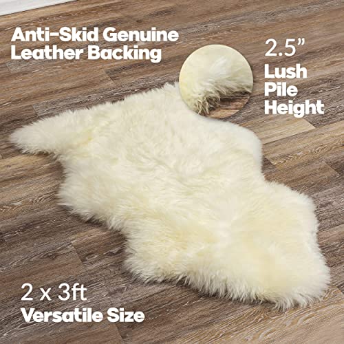 Natural Milan Genuine Sheepskin Area Rugs With Thick And Lush Pile, Fluffy Sheep Fur Rug With Anti-Skid Backing For Bedroom Living Room, Double Pelt, Ivory #TOP4