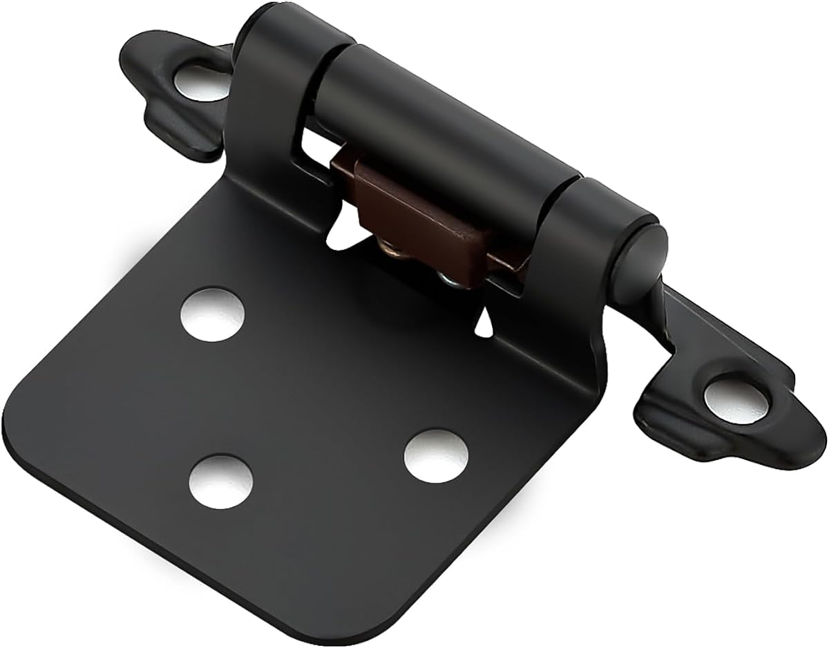 Matte Black Cabinet Hinges, 1/2 Inch Overlay, 4 Pack(2 Pairs) | Self-Closing Design, Semi-Concealed Face Frame Fit, Surface Mount, For Kitchen Doors, Cabinets, Hardware Updates