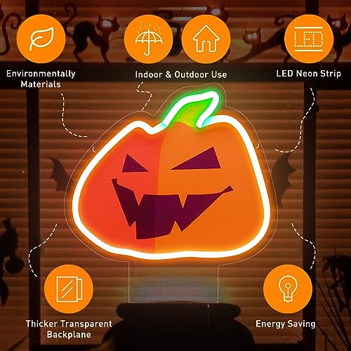 Image of Thanksgiving Pumpkin Neon Signs, Fall Pumpkin Neon Light Sign for Bedroom Wall Decor, USB Powered Light up Sign with Base, Pumpkin LED Signs Room Decor Aesthetic for Thanksgiving Decoration Gift
