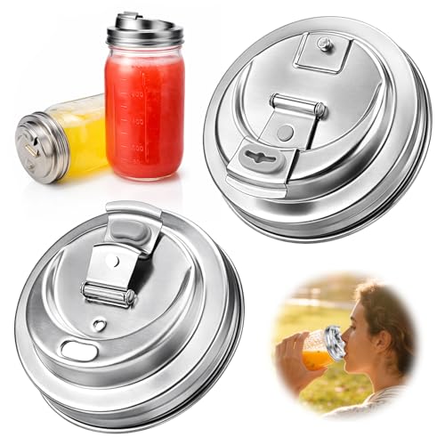 XUNWKONG Mason Jar Drinking Lids, Wide Mouth Stainless Steel Sip