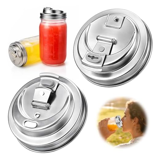 XUNWKONG Mason Jar Drinking Lids, Wide Mouth Stainless Steel Sip Lids for Iced Coffee, Smoothies & Cold Drinks, Leak Resistant Reusable Mason Jar Drink Lid, Heavy Duty Metal, 2 Packs