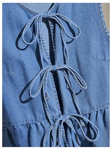SHENHE Women's Y2k Tie Front Denim Vest V Neck Ruffle Hem Sleeveless Peplum Jean Top Shirt3