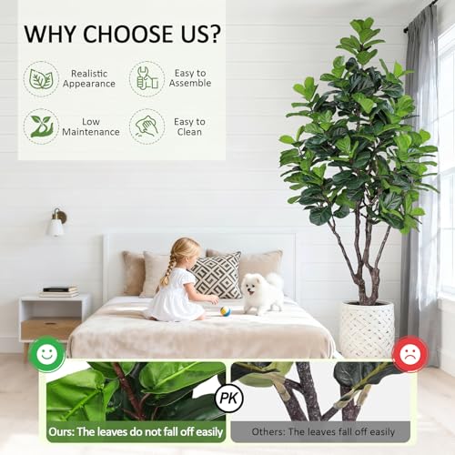 Image of 8FT Faux Fiddle Leaf Fig Tree, Large Artificial Plants Indoor Ficus Lyrata Trees, Realistic Fake Tree in Pot Floor Plant for Home Decor Office Christmas Housewarming Gift