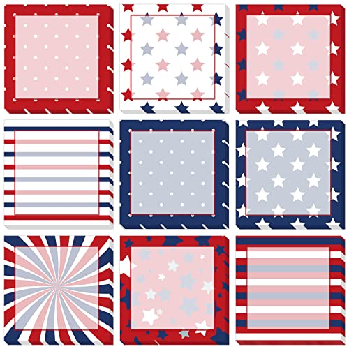 9 Pieces 4th of July Sticky Note Adhesive Independence Day Patriotic Memo Notes Self-Stick Note Pads for Reminders, Study, Work, Office, School and Home, 9 Styles