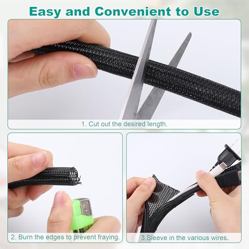 3m Kabelschlauch, ID 25MM-30 Kabelschlauch Selbstschließend, Flammhemmend Flexibler Kabelkanal, Kabel Sleeve, Verdickt Kabelmanagement Schwarz für Schreibtisch PC Kabelmanagement Kabelschutz Katze