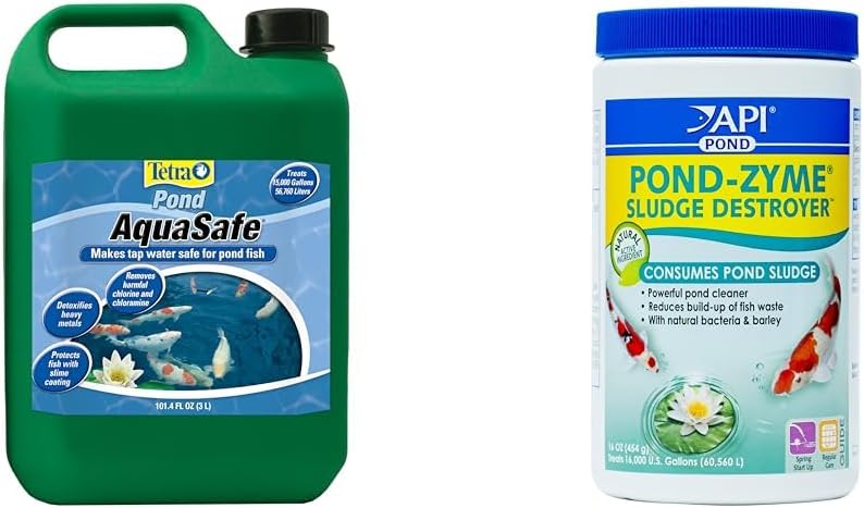 TetraPond AquaSafe 101.4 Ounces Tap Water Conditioner and API Pond-Zyme Sludge Destroyer 1-Pound Pond Cleaner Bundle