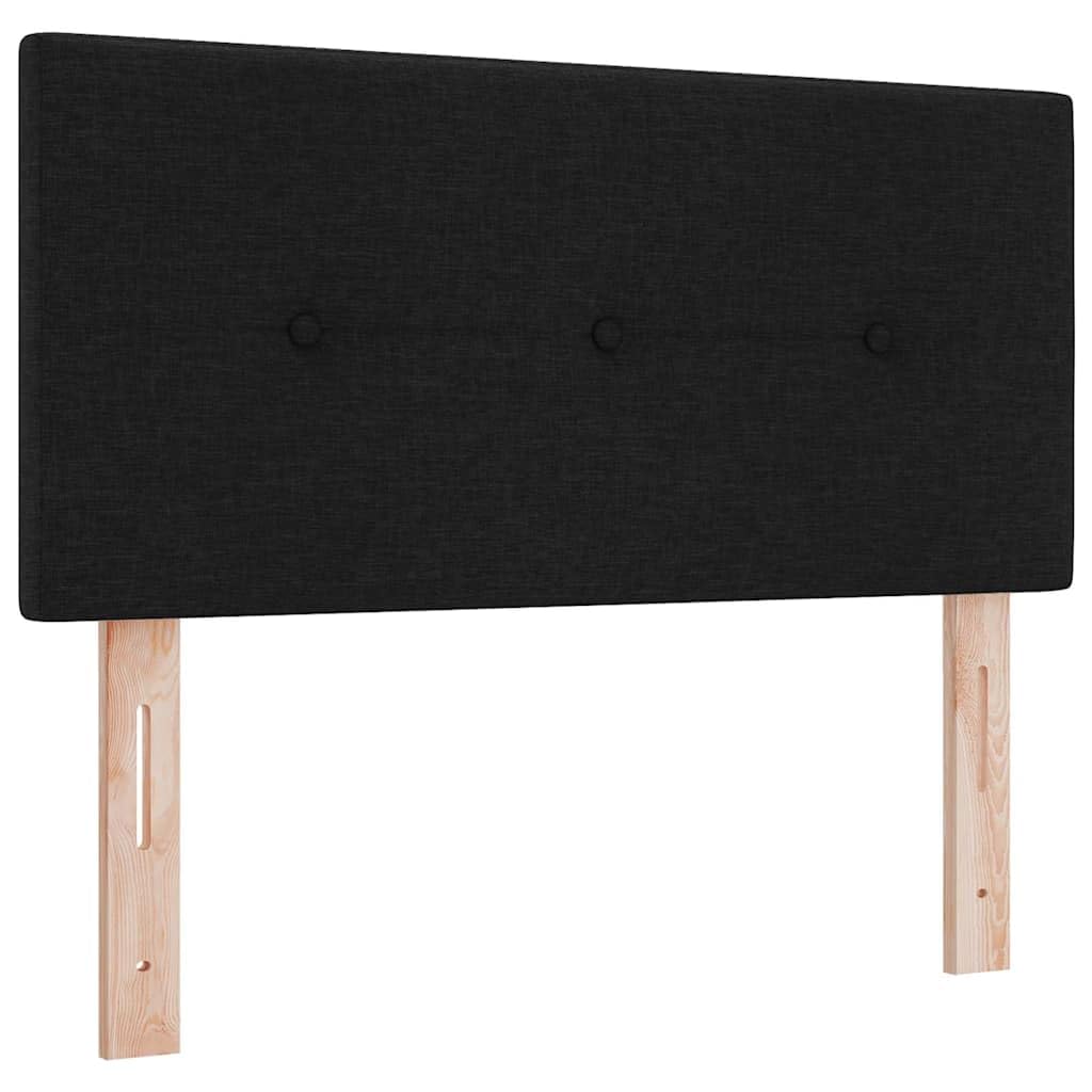 Cama con somier con colchón negro, 90 x 190 cm, tejido de tela, cabecero regulable en altura, colchón de muelles ensacados, superficie de descanso de firmeza media, madera y madera de pino