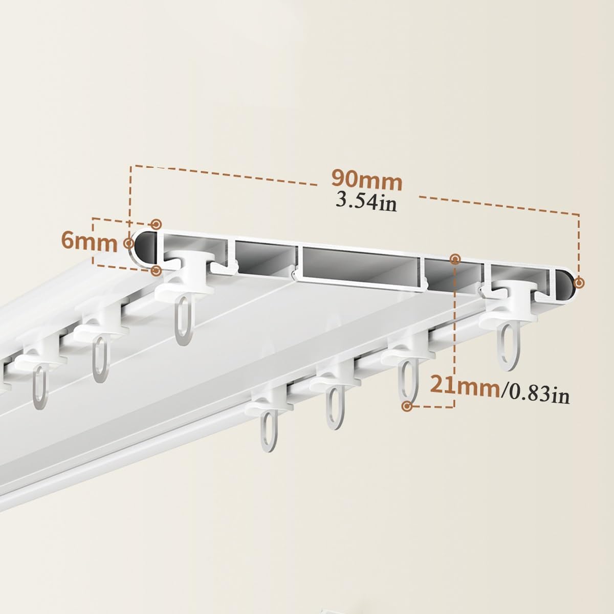 Barre de douche incurvée à double rail ultra fine pour séparateur de pièce – Blanc 900 cm (6 x 150 cm) – Parfait pour salles de bains et espaces