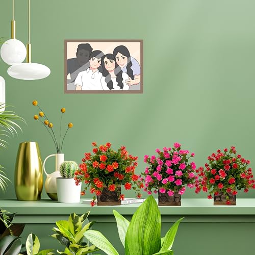 Image of Tdas Artificial Flower Plants Leaves Wooden Potted Eucalyptus Flowers Home Decor Greenery Small Faux with Pot for Indoor Shelf Desk Bathroom Bedroom Office Decoration (Pink)