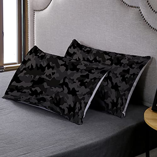Bsntho Camouflage Sheet Set Queen Size,Grey Black Fitted Sheet For Kids & Child,Children Bedding Set,Bed Sheet With 16" Deep Pocket,Printed Bedding Sheets,100% Microfiber,Soft And Breathable #TOP3