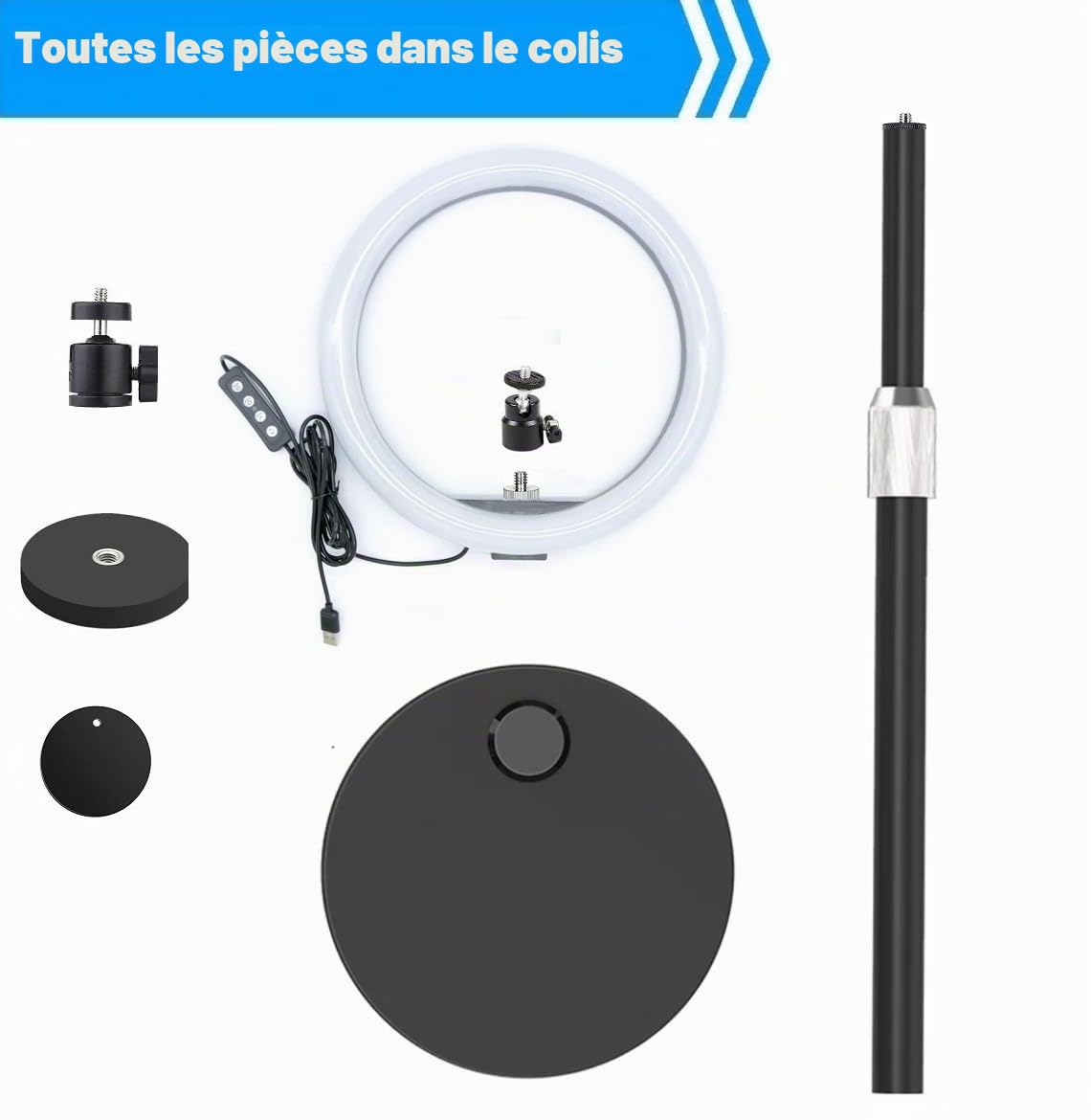 Support lumineux pour webcam, anneau lumineux de 26 cm avec support de bureau et support magnétique compatible avec Logitech C920 StreamCam C922 C930 C925 C615 BrioWebcams