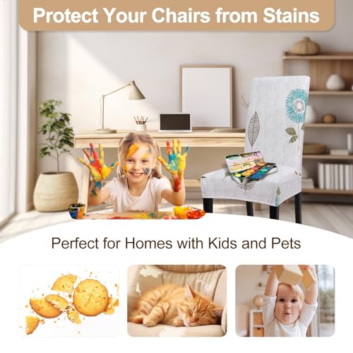 Image of SearchI Printed Dining Room Chair Covers Set of 6, Stretch Kitchen Chair Covers Washable Parsons Chair Slipcover Removable Dining Chair Protectors for Hotel,Ceremony(Autumn Leaves)