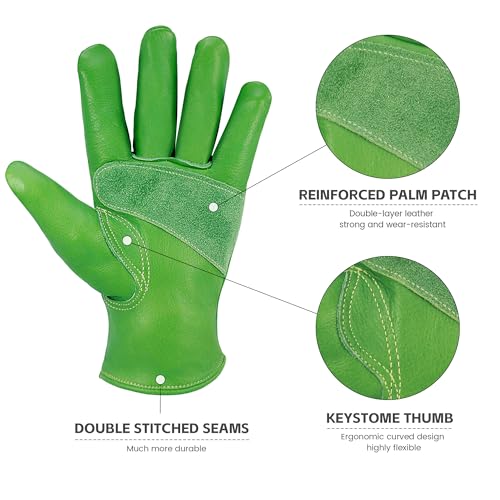 Image of Leather Work Gloves for Men & Women, Reinforced Durable Gardening Gloves,Cowhide Work Gloves,Puncture & Cut Resistant (Green, X-Large)