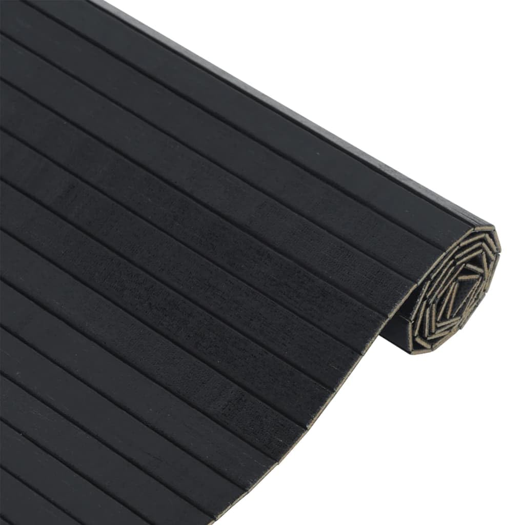 Alfombra de bambú rectangular negra 70 x 200 cm, base antideslizante, alfombra de bambú natural, para salón, dormitorio, pasillo, cocina, baño, balcón, terraza, fácil de limpiar
