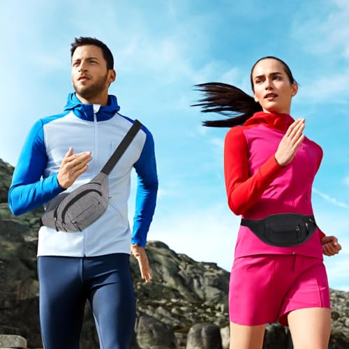 Zocipro 2 Stück Gürteltasche Damen und Herren, Bauchtasche Outdoor Sport Wasserdicht mit Verstellbarer Gurt, Stylische Gürteltasche zum Umhängen, Schwarz + Grau