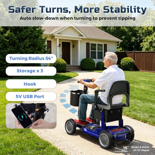 Image of Lightweight Mobility Scooter for Seniors & Adults - Airline & Cruise Approved, 45lb Portable Motorized Scooters with Dual Battery for 24.8 Miles Range, Pneumatic Tires, 330lb Capacity, Blue