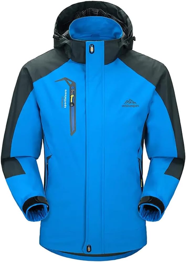 Alloaone Men Waterproof Hiking Jacket Suit Thin Fleece Jacket And Quick-Drying Pants Outdoor Trekking Camp Coat Set