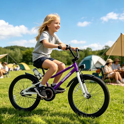 Image of WinHope Kids Bike with Headlight, 12-20 Inch Pedal Bike for 2-12 Boys Girls | Steel Frame with Training Wheels Water Bottle | Dual Brake for Summer Outdoor Riding | Birthday Gift for Toddlers