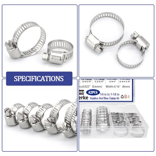 Maierke M-K1-052 42Pcs Hose Clamp Assortment Kit,1/4''–1-1/8'' 304 Stainless Steel Worm Gear Hose Clamps Kit For Radiator,Fuel Line,Automotive,Pipe thumb #3