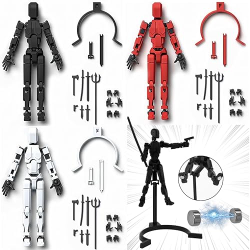 Cartlant 3Pcs Magnetic T13 Action Figures Dummy Titan T 13 Movable Play Figure Toy 3D Printed Robot 13 Set with Stand Multi Joints Characters Stop Motion Man Game Toys with 7 Weapons 3 Hands