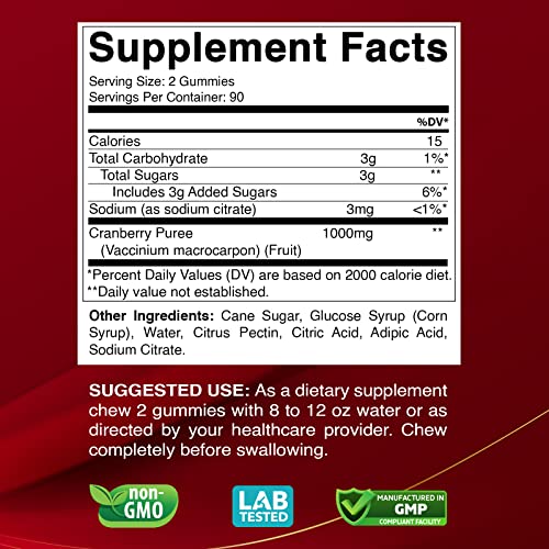 Vitabod Cranberry Gummies Urinary Tract Health Supplement - 1000Mg - 180 Pectin Based Gummies #TOP1