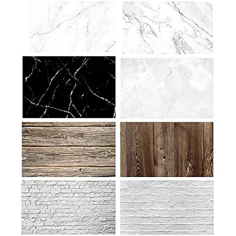 Food Photography Backdrops Paper 4 Pack Kit 22x34Inch/ 56x86cm Double Sided Photo Background Rolls Marble Wood Flat Lay for Product Jewelry Tabletop Prop Pictures, 8 Patterns Cover