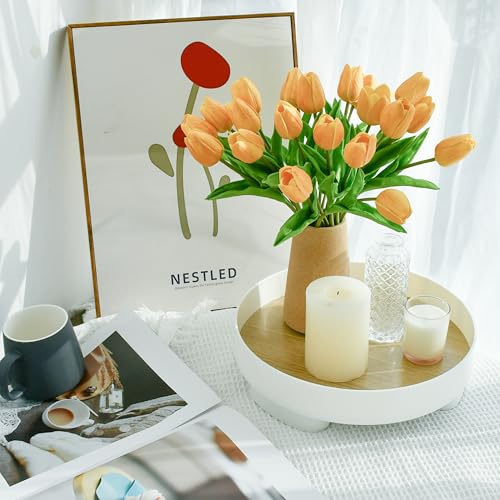 Image of ONLY ART Artificial Gold Tulips 20 Pcs - 13.5 Inch PU Faux Flowers with Bendable Stems for Home Decor, Wedding Centerpieces, DIY Floral Arrangements, New Year and Valentine's Day