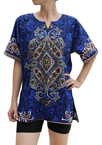 RaanPahMuang Central Paisley African Dashiki Poncho Short Sleeve Shirt, Medium, Zaffre Blue