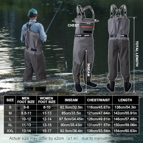Image of Goture 5-Layer Breathable Stocking Foot Waders & Waist Gear, 5 Sizes