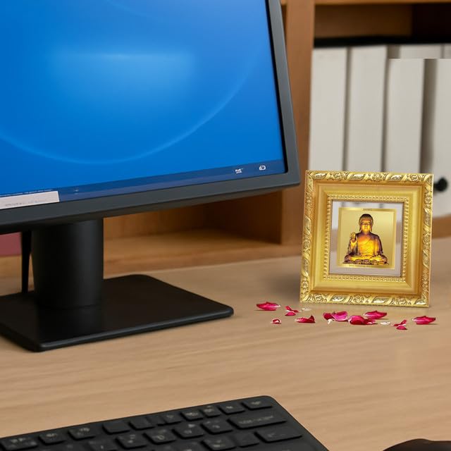 Image of DIVINITI Lord Buddha 24K Gold Plated Foil Tabletop Photo Frame for Home Decor, Puja Room, Luxury Gifting | DG Frame 103 S1A (10x10 CM)
