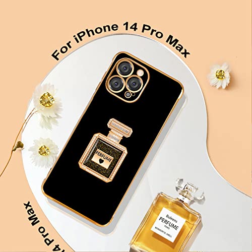 Buleens For Iphone14 Pro Max Case With Metal Perfume Bottle Mirror Stand, Cute Women Girly Heart Cases For 14 Pro Max Case, Elegant Luxury Phone Cover For Iphone14 Pro Max Case 6.7'' Black #TOP2
