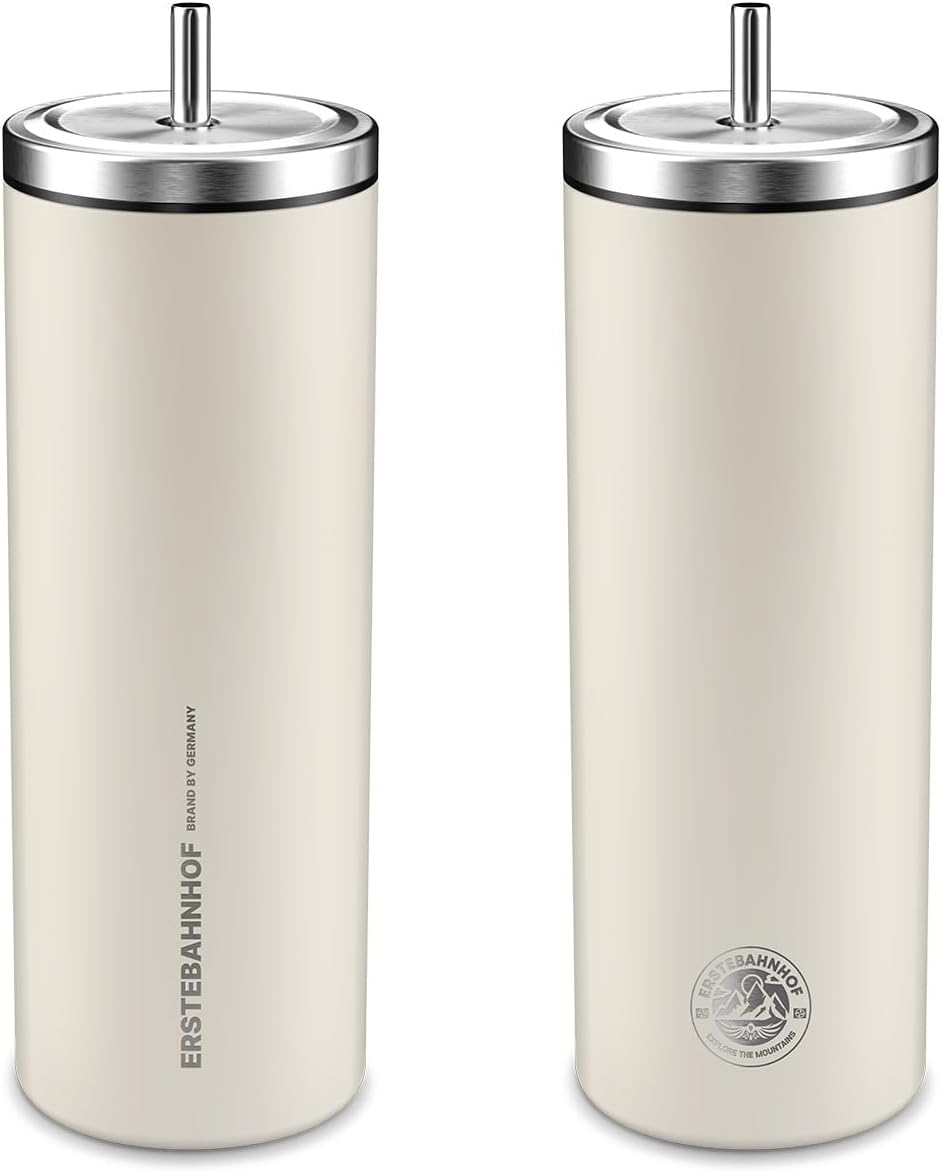 WAGENSTEIGER RSTEBAHNHOF Titan 600ml Ceramic-Coated Insulated Tumbler with Straw – Twist-Lock Lid, Double-Wall Vacuum, Reusable Stainless Steel Straw, Leak-Proof Travel Mug (Cream)