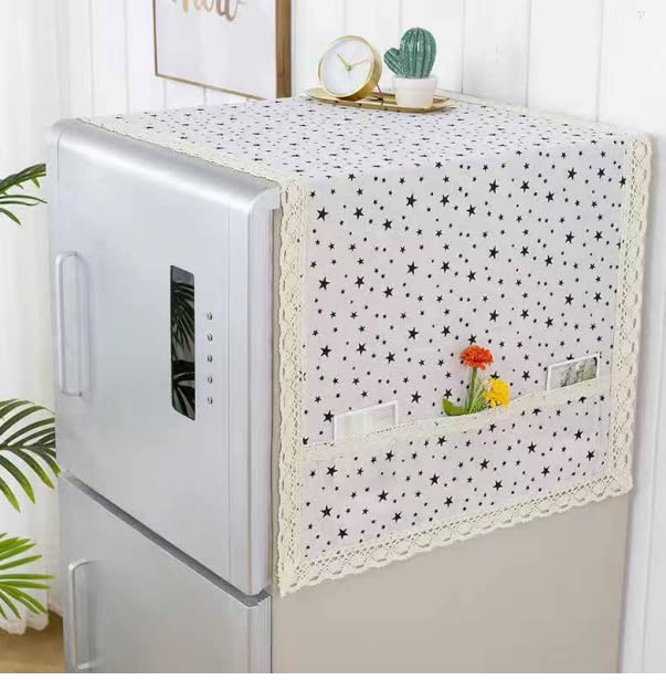 Image of Multi Floral Print Fridge Cover with Side Pockets|Fridge Top Cover|Refrigerator Cover|Single Door|Washable Material|4 Utility Pockets (Bird White, 55 * 120CM)