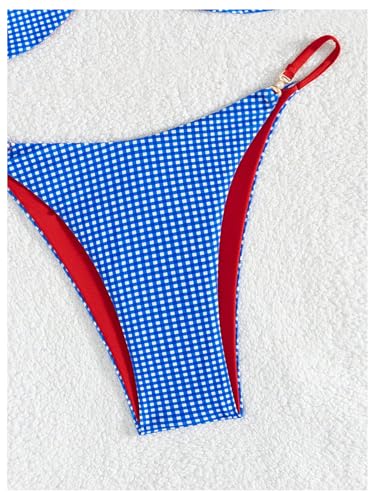 MakeMeChic Women's Gingham Bikini Set Push Up Tie Backless Thong Bathing Suit Swimsuit4