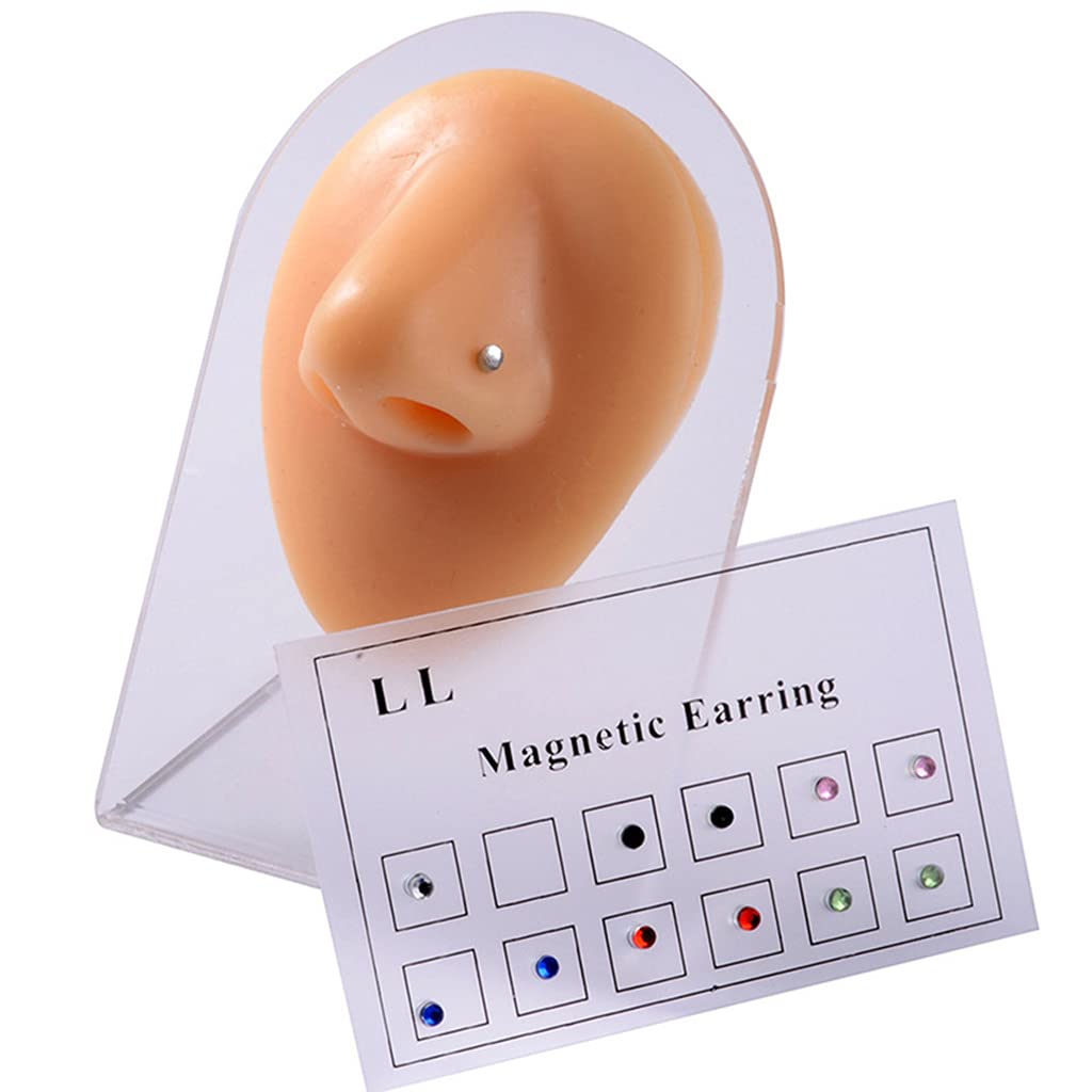 Generic 12 pendientes magnéticos de cristal y estrás, no perforados, joyería para cartílago, labio, labio, nariz, falsos pendientes de trampa