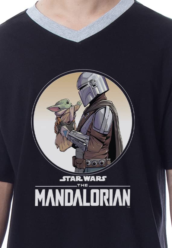 INTIMO Star Wars Mens' The Mandalorian Grogu Baby Yoda Nightgown Sleep Pajama Shirt (Medium) Black2