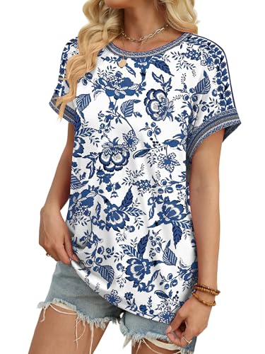 Image of WIHOLL Womens Tops Short Sleeve Shirts Summer Outfits 2026 Spring Dressy Casual Clothes Clothing