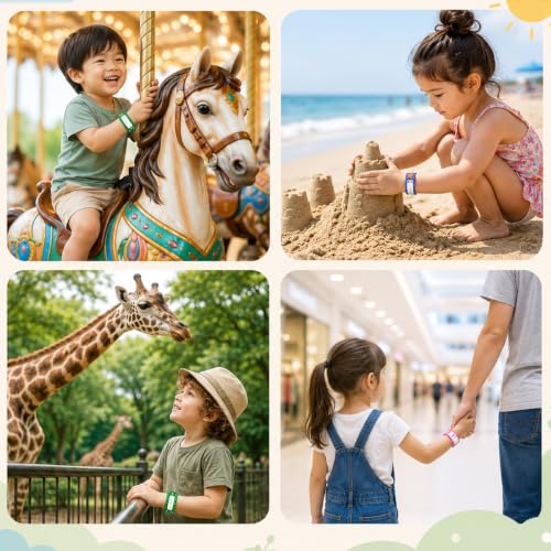 Image of Climberty Kids Safety ID Wristband - 12 Pack Waterproof PVC Wristband, Write-on Wristband Anti-Lost Identification Wristband with Buckle for Travel, Outing, Group Activity, 19.2cm x 2.15cm