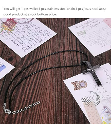 ABC STORY Mens Vintage Gothic Jesus Cross Biker Wallet with Zipper Coins Pocket Black2