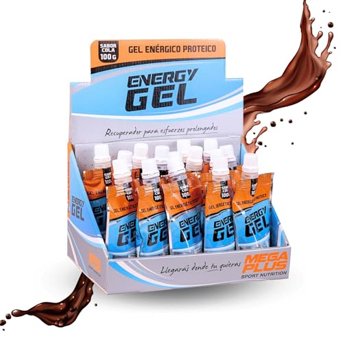 Gel Energético - Mega Plus Sport Nutrition - Energy Gel Con Proteina - Más Energía - Acelera La Recuperación Muscular - Running - Con Cafeina - Sabor Cola - Pack de 15-3 tomas - 100 Gr