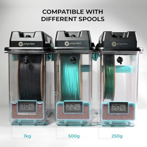 Image of Polymaker PolyDryer 4-Pack Filament Storage Box Only (No Dock), Airtight Moisture Proof 3D Printer Spool Holder with Hygrometer for 1kg PLA PETG ABS TPU Nylon, Print Without Breaking Seal
