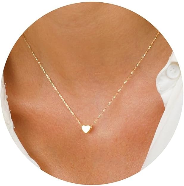 Ieftop Dainty Gold Heart Necklace for Women - 14K Gold/Silver Plated Cute Heart Handmade Disc Circle Bee Choker Adjustable Necklace for Women Trendy Jewelry