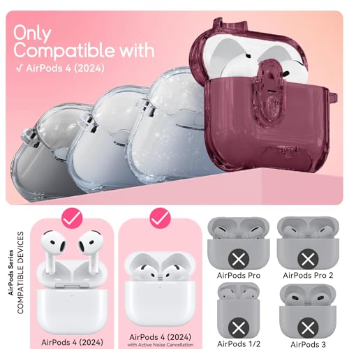 Image of for AirPods 4 Case 2024 with Safety Lock,Wine Red | Clear Case with Phone Stand & Cleaner Kit,Cute Floral Chain for Women Girls,Soft TPU Protective Cover,Shockproof
