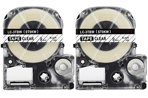 2-Pack Compatible LC-3TBN9（LK-3TBN9) Label Tape for Labelworks Label Tape Cartridge LW-300 LW-400 LW-600P,9MM(0.35 inch) X26.2ft,Black on Clear