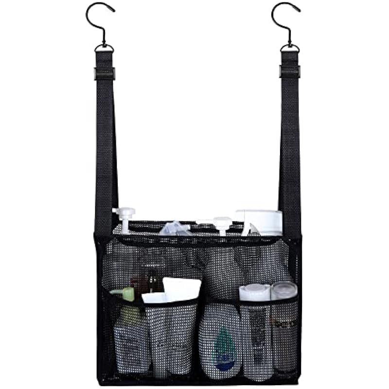 Joyibay 4 Storage Pockets Adjustable Hanging Mesh Bathroom Bag Shower Caddy College with Hooks Applied to College Dorm